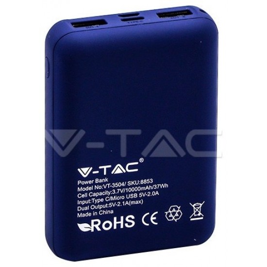 Φορτιστής Μπαταριά Power Bank 10000mAh με οθόνη και δύο Θύρες USB Χρώμα Μπλε
