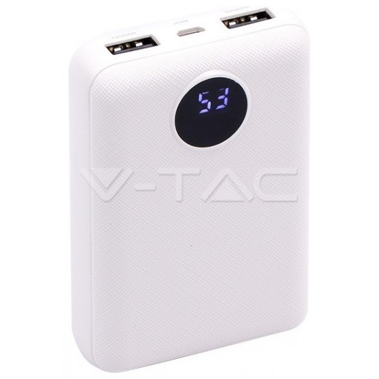 Φορτιστής Μπαταριά Power Bank 10000mAh με Στρογγυλή Οθόνη και δύο Θύρες USB Χρώμα Λευκό