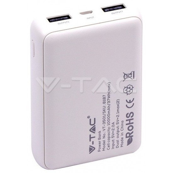 Φορτιστής Μπαταριά Power Bank 10000mAh με Στρογγυλή Οθόνη και δύο Θύρες USB Χρώμα Λευκό