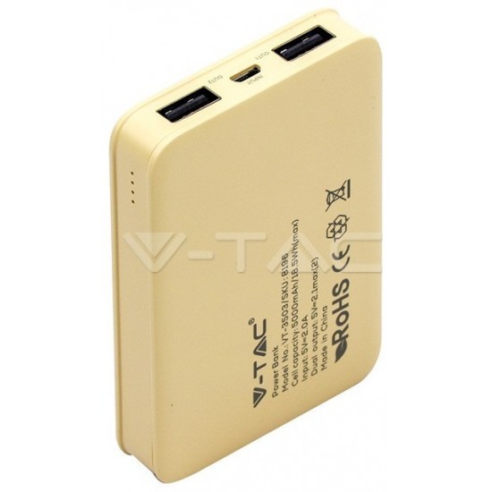Φορτιστής Μπαταριά Power Bank 5000mAh με δύο Θύρες USB Χρώμα Κίτρινο