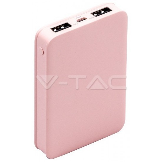 Φορτιστής Μπαταριά Power Bank 5000mAh με δύο Θύρες USB Χρώμα Ροζ