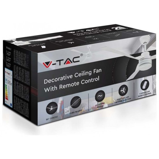 V-TAC VT-6552-3 Ανεμιστήρας Οροφής 132cm με Τηλεχειριστήριο Λευκός