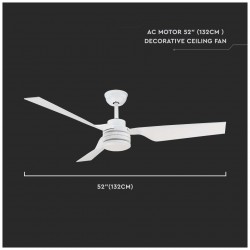 V-TAC VT-6552-3 Ανεμιστήρας Οροφής 132cm με Τηλεχειριστήριο Λευκός