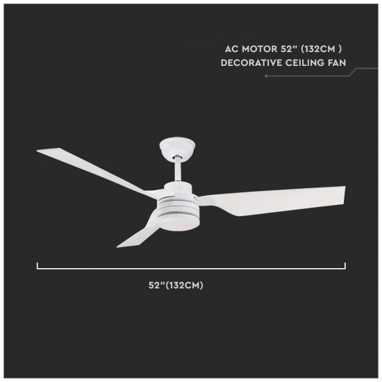 V-TAC VT-6552-3 Ανεμιστήρας Οροφής 132cm με Τηλεχειριστήριο Λευκός