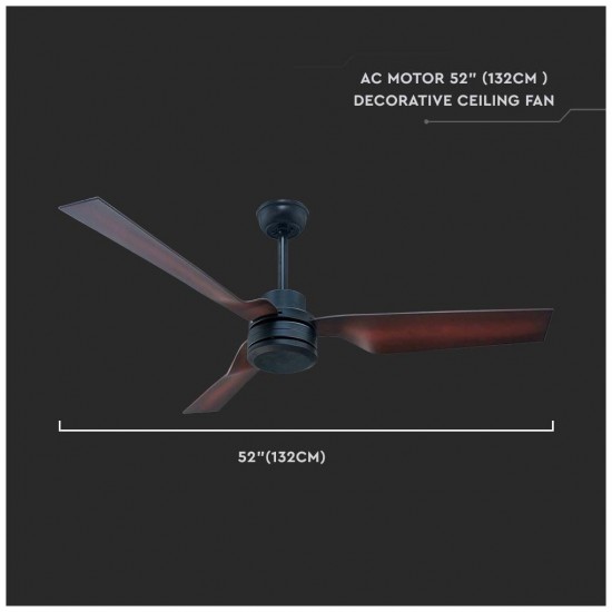 V-TAC VT-6552-3 Ανεμιστήρας Οροφής 132cm με Τηλεχειριστήριο Μπρονζέ/Καφέ
