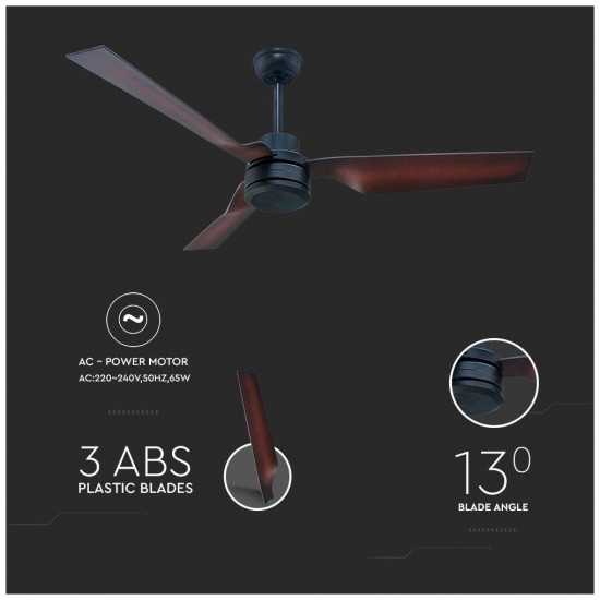 V-TAC VT-6552-3 Ανεμιστήρας Οροφής 132cm με Τηλεχειριστήριο Μπρονζέ/Καφέ