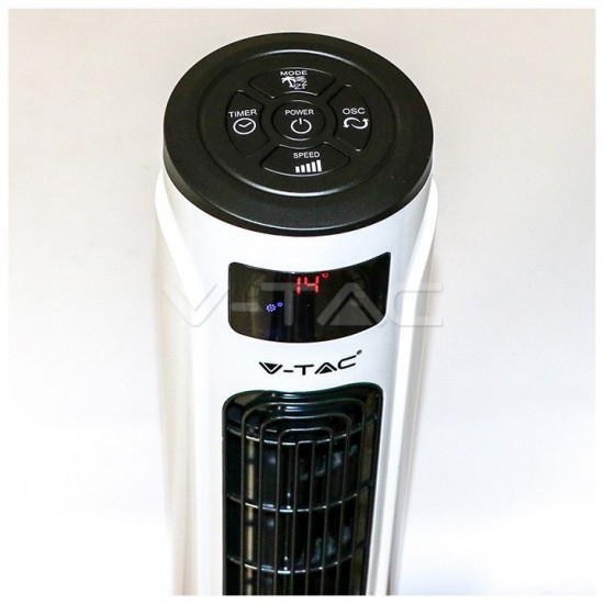Ανεμιστήρας Στήλη Δαπέδου V-TAC 46” ίντσες 55W Κυλινδρικό με Οθόνη και Χειριστήριο Λευκό Μαύρο 7902