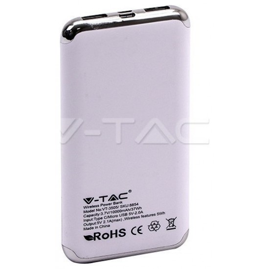 Φορτιστής Μπαταριά Power Bank 10000mAh με Ασύρματη Φόρτιση, Οθόνη και δύο Θύρες USB Χρώμα Λευκό 8854