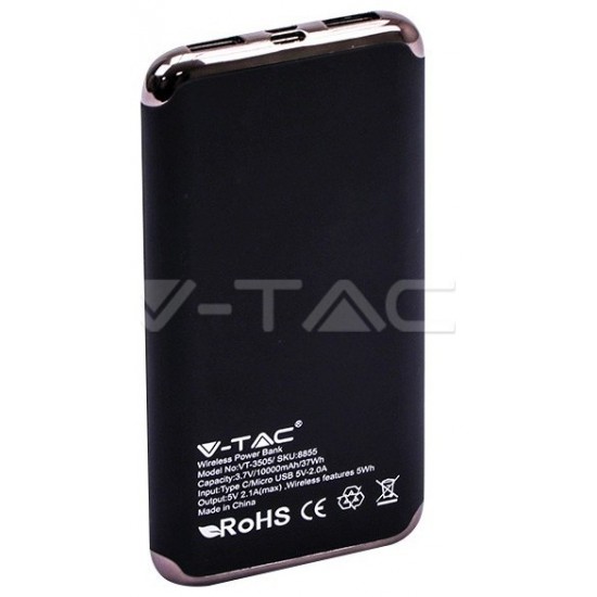 Φορτιστής Μπαταριά Power Bank 10000mAh με Ασύρματη Φόρτιση, Οθόνη και δύο Θύρες USB Χρώμα Μαύρο 8855