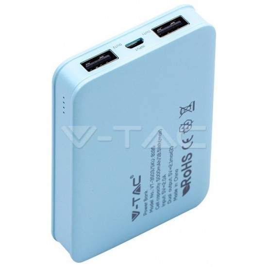 Φορτιστής Μπαταριά Power Bank 5000mAh με δύο Θύρες USB Χρώμα Γαλάζιο 8195