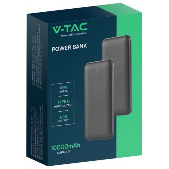 V-TAC PowerBank 10.000 mAh Γκρι 23037