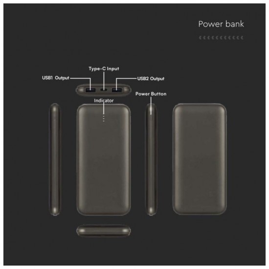 V-TAC PowerBank 10.000 mAh Γκρι 23037