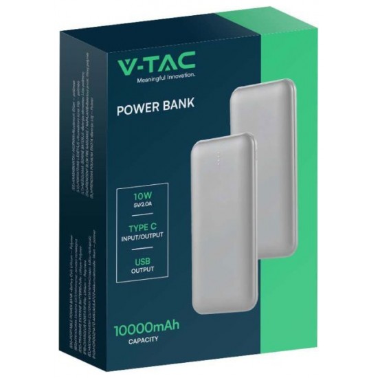 V-TAC PowerBank 10.000 mAh Ασημί 23035