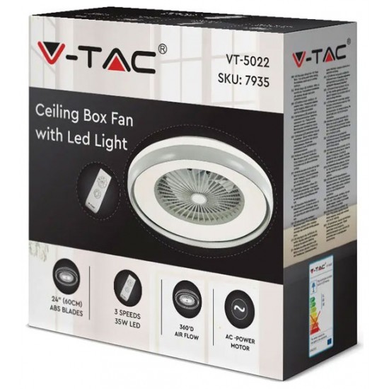 V-TAC Επιτοίχιος Ανεμιστήρας Οροφής-Φωτιστικό LED 45W 3000lm με 7 Πτερύγια AC Μοτέρ CCT 3σε1 και RF Τηλεχειρισμό Γκρι 217935