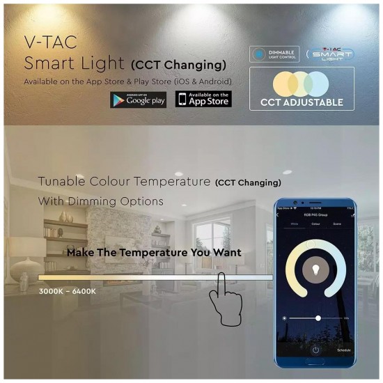 LED V-TAC Έξυπνο Σποτ GU10 4.5W RA80 WIFI Ψυχρό + Θερμό Dimmable Συμβατό με V-TAC SMART Light, Amazon Alexa και Google Home 2750