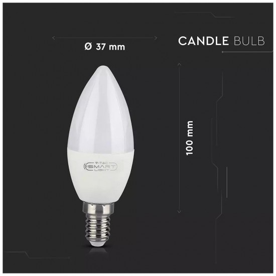 LED V-TAC Έξυπνη Λάμπα Ε14 Κεράκι 4.5W RGB + Θερμό και Ψυχρό Λευκό Dimmable Συμβατή με V-TAC SMART Light, Amazon Alexa και Google Home 2754