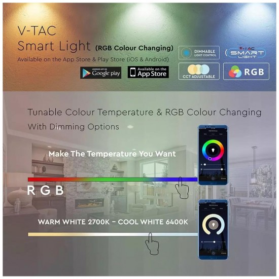 LED V-TAC Έξυπνη Λάμπα Ε14 Κεράκι 4.5W RGB + Θερμό και Ψυχρό Λευκό Dimmable Συμβατή με V-TAC SMART Light, Amazon Alexa και Google Home 2754