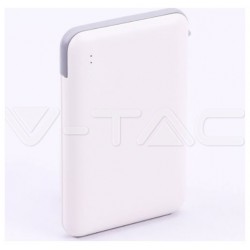 Φορτιστής Μπαταριά Power Bank 5000mAh με LED Ενδείξεις USB και ενσωματωμένο Γκρι καλώδιο Χρώμα Λευκό 8864