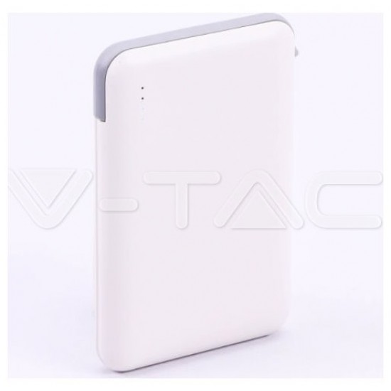 Φορτιστής Μπαταριά Power Bank 5000mAh με LED Ενδείξεις USB και ενσωματωμένο Γκρι καλώδιο Χρώμα Λευκό 8864