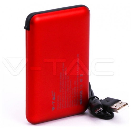 Φορτιστής Μπαταριά Power Bank 5000mAh με LED Ενδείξεις USB και ενσωματωμένο Μαύρο καλώδιο Χρώμα Κόκκινο 8866