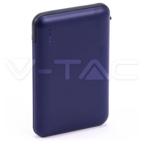 Φορτιστής Μπαταριά Power Bank 5000mAh με LED Ενδείξεις USB και ενσωματωμένο Μαύρο καλώδιο Χρώμα Μπλε 8868