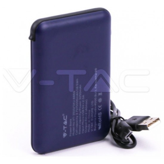 Φορτιστής Μπαταριά Power Bank 5000mAh με LED Ενδείξεις USB και ενσωματωμένο Μαύρο καλώδιο Χρώμα Μπλε 8868