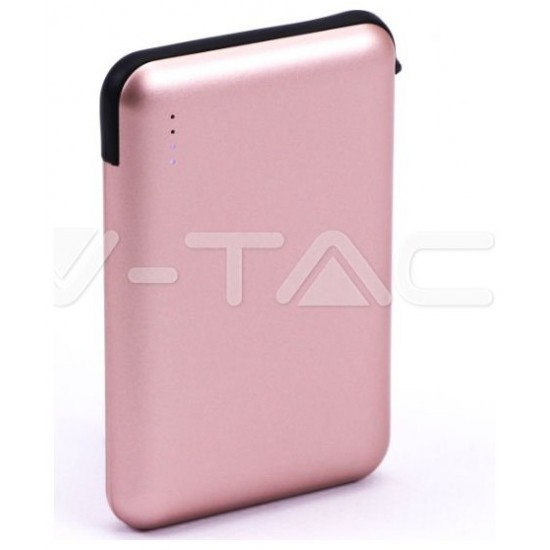 Φορτιστής Μπαταριά Power Bank 5000mAh με LED Ενδείξεις USB και ενσωματωμένο μαύρο καλώδιο Χρώμα Ροζ 8867