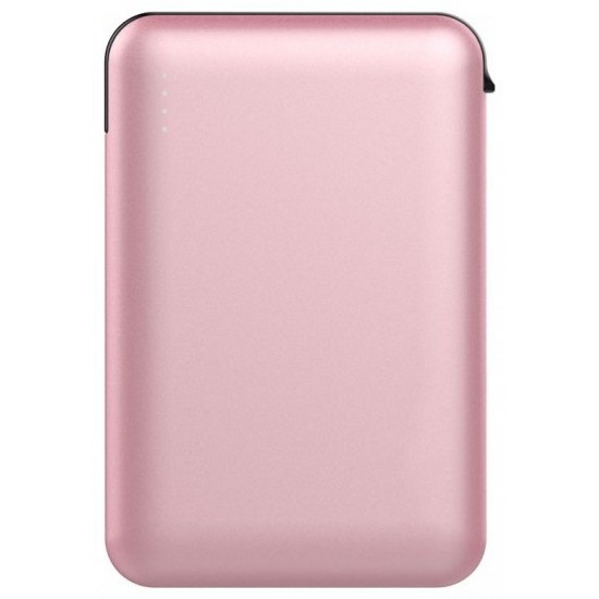 Φορτιστής Μπαταριά Power Bank 5000mAh με LED Ενδείξεις USB και ενσωματωμένο μαύρο καλώδιο Χρώμα Ροζ 8867