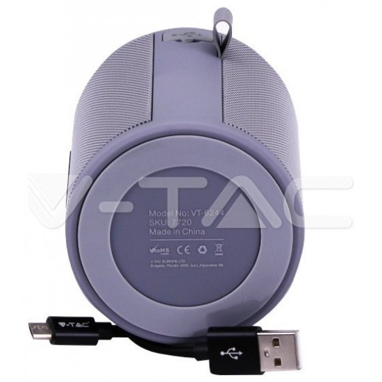 V-TAC Φορητό Ηχείο Bluetooth 5W Επαναφορτιζόμενο 1500mah Γκρι 7720