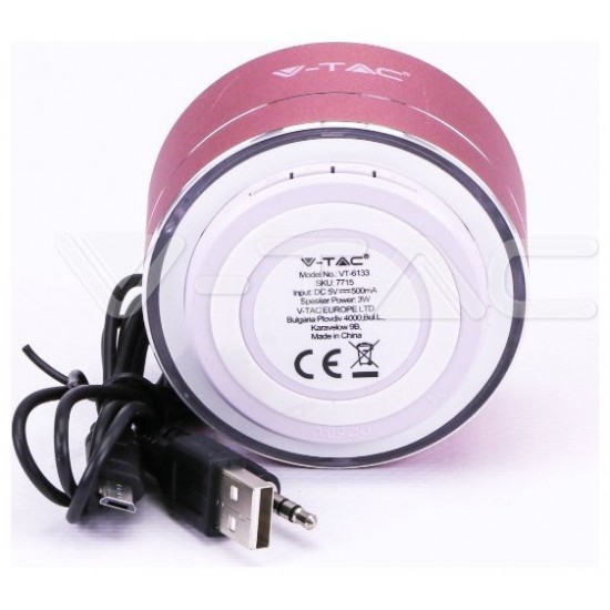 V-TAC Φορητό Μίνι Ηχείο Bluetooth 3W Επαναφορτιζόμενο 400mAh Ροζ Χαλκός 7715