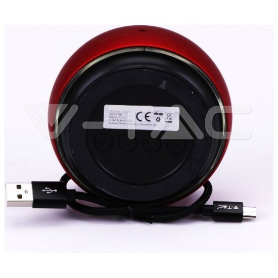 V-TAC Φορητό Μίνι Ηχείο Bluetooth 4W Επαναφορτιζόμενο 800mAh Κόκκινο 7716