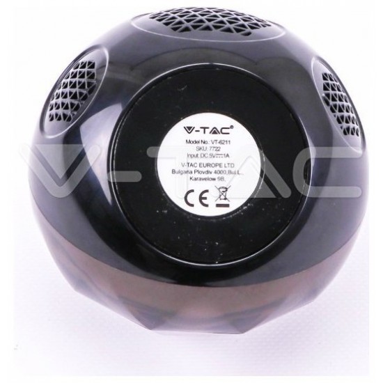 V-TAC Φορητό Μίνι Ηχείο Σφαίρα Bluetooth 3W Επαναφορτιζόμενο 1200mAh Crystal RGB LED 7722