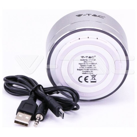 V-TAC Φορητό Μίνι Ηχείο Bluetooth 3W Επαναφορτιζόμενο 400mAh Ασημί 7713