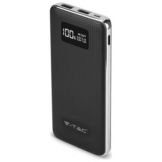 Φορτιστής Μπαταριά Power Bank 10000mAh με Οθόνη και δύο Θύρες USB, Φινίρισμα Δέρμα και Χρώμιο Χρώμα Μαύρο 8910