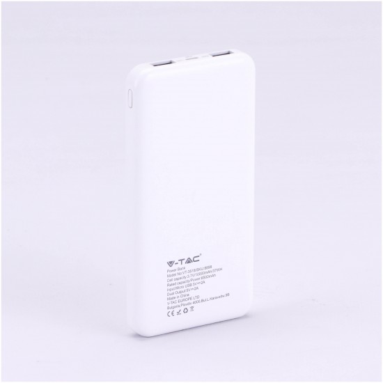 Φορτιστής Μπαταριά Power Bank Slim 10000mAh με  δύο Θύρες USB Χρώμα Λευκό 8898