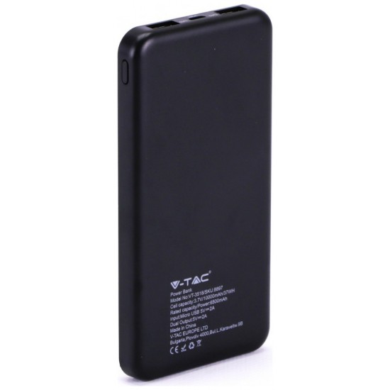 Φορτιστής Μπαταριά Power Bank Slim 10000mAh με  δύο Θύρες USB Χρώμα Μαύρο 8897