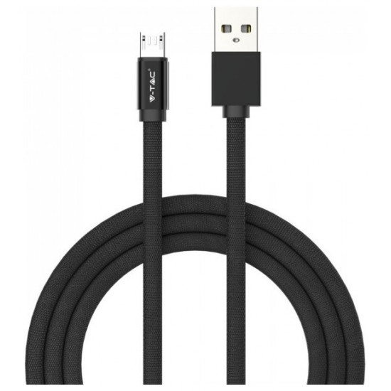V-TAC Καλώδιο Ύφασμα USB- Micro USB 1 μέτρο Μαύρο Ruby Series 8494