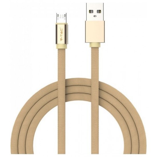 V-TAC Καλώδιο Ύφασμα USB- Micro USB 1 μέτρο Μπεζ Χρυσό Ruby Series 8495