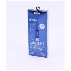 V-TAC Καλώδιο Ύφασμα USB- Micro USB 1 μέτρο Μπλε Ruby Series 8496