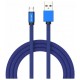 V-TAC Καλώδιο Ύφασμα USB- Micro USB 1 μέτρο Μπλε Ruby Series 8496
