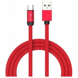 V-TAC Καλώδιο Ύφασμα USB- Type C 1 μέτρο Κόκκινο Ruby Series 8631