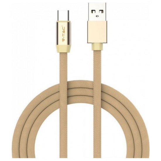 V-TAC Καλώδιο Ύφασμα USB- Type C 1 μέτρο Μπεζ Χρυσό Ruby Series 8499
