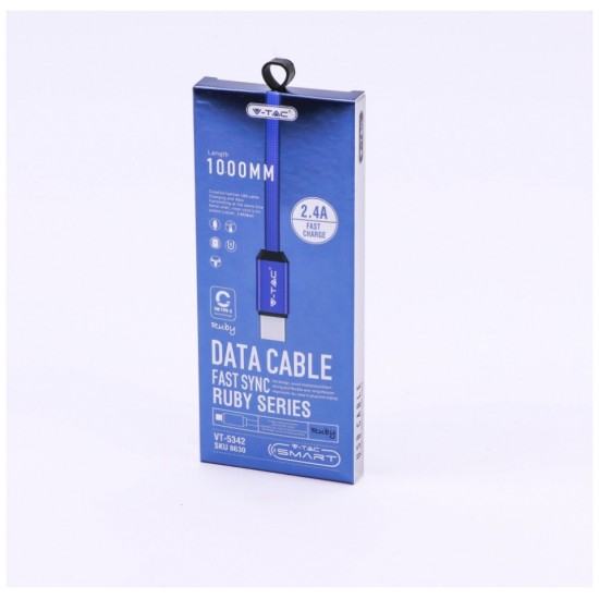 V-TAC Καλώδιο Ύφασμα USB- Type C 1 μέτρο Μπλε Ruby Series 8630