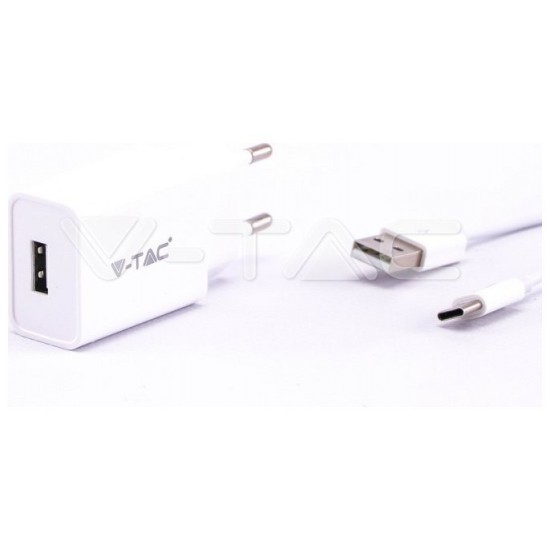 V-TAC Φορτιστής Ταξιδίου με Καλώδιο Type C USB Λευκός 8647