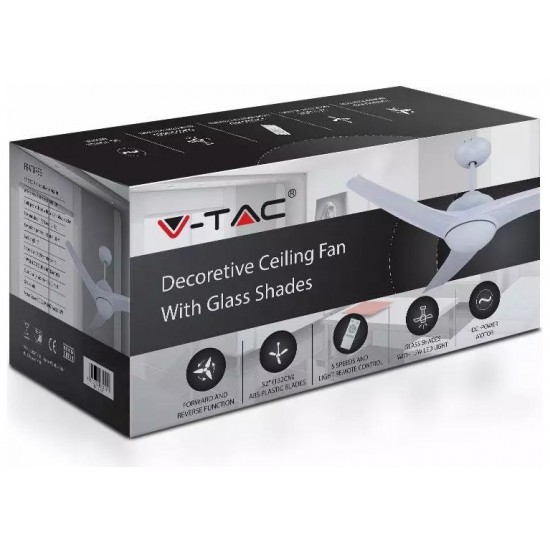 Ανεμιστήρας Οροφής V-TAC 35W Λευκός με 3 πτερύγια μαζί με Φωτιστικό Ρυθμιζόμενος 3 σε 1 με RF control  7919