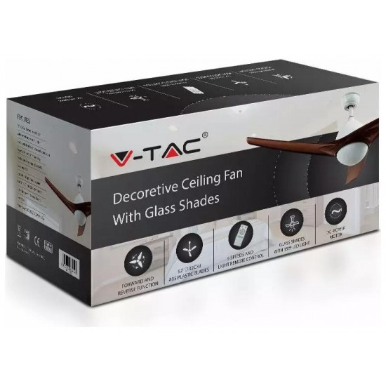 Ανεμιστήρας Οροφής V-TAC 35W Καφέ με 3 πτερύγια μαζί με Φωτιστικό Ρυθμιζόμενος 3 σε 1 με RF control  7920