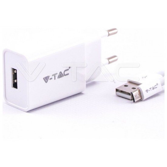 V-TAC Φορτιστής Ταξιδίου  με Καλώδιο micro USB Λευκός 8645