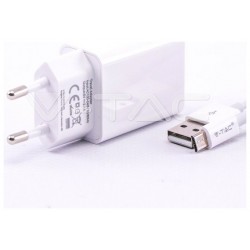 V-TAC Φορτιστής Ταξιδίου  με Καλώδιο micro USB Λευκός 8645