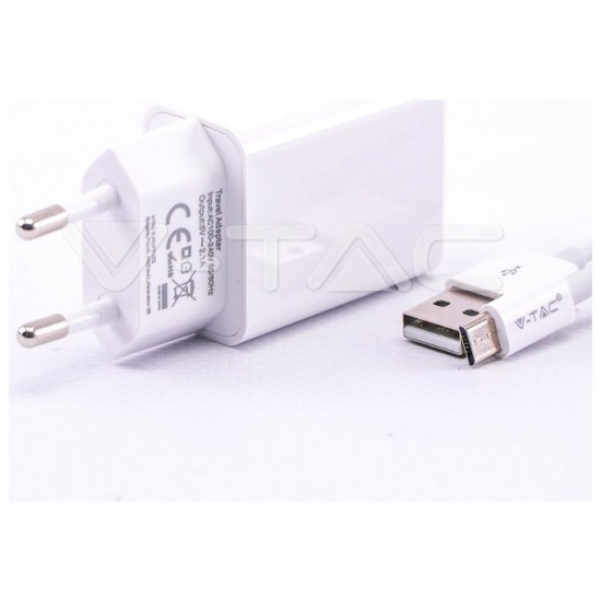 V-TAC Φορτιστής Ταξιδίου  με Καλώδιο micro USB Λευκός 8645