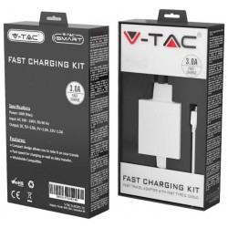 V-TAC Φορτιστής Ταξιδίου Ταχείας Φόρτισης με Καλώδιο Type-C USB Λευκός 8643